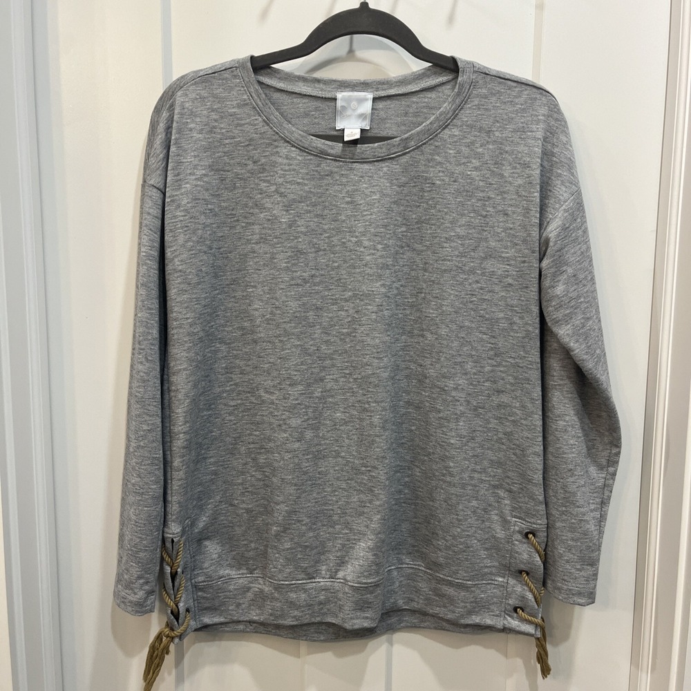 Sunday Anthropologie Long Sleeve Gray Tie Lace Up Side Sweater Top Size Small‎